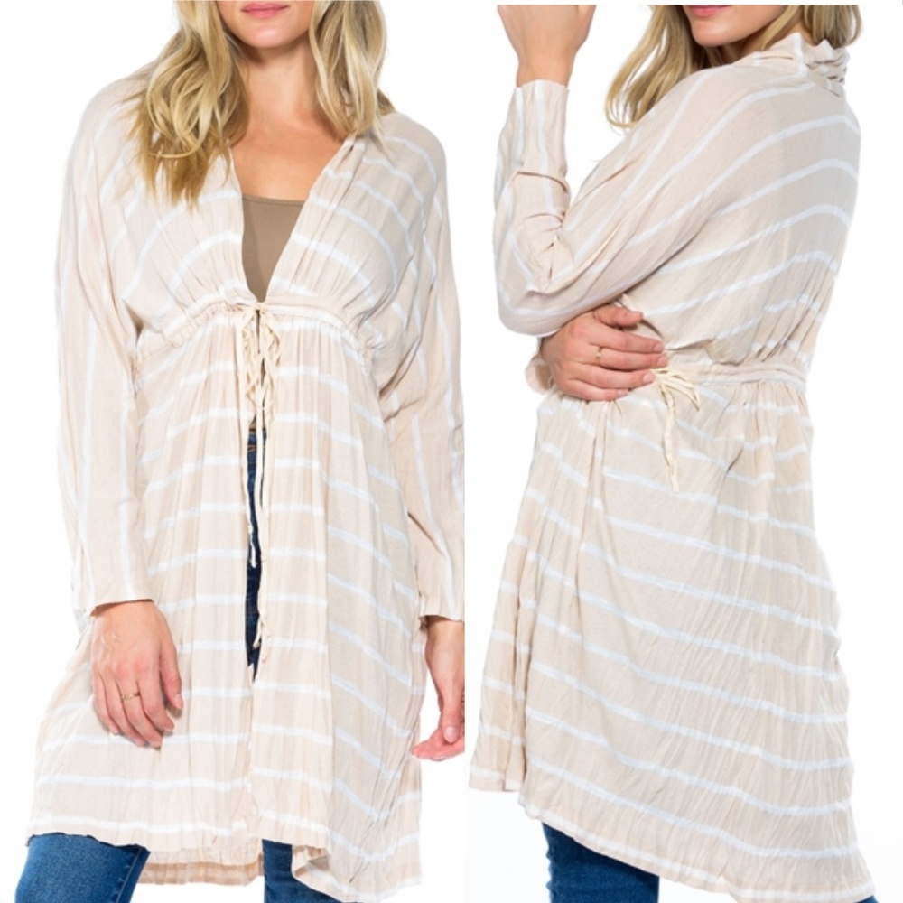"BOHO BEAUTY" STRIPES TIE-FRONT DUSTER/ KAFTAN - Picture 3 of 4
